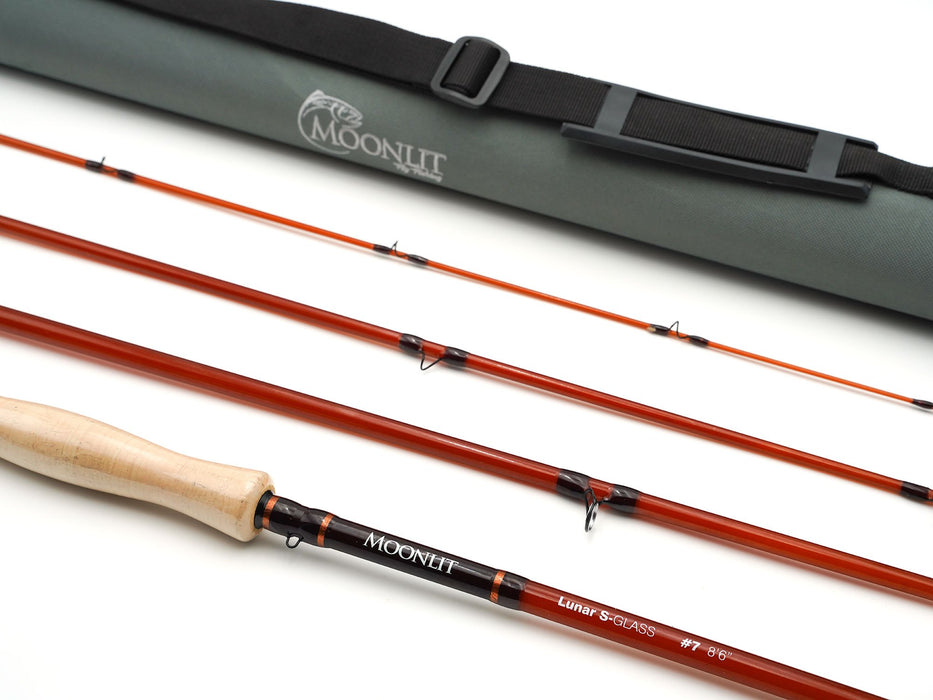 7wt Moonlit Lunar S-GLASS Fiberglass Fly Rod w/case & Fighting Butt