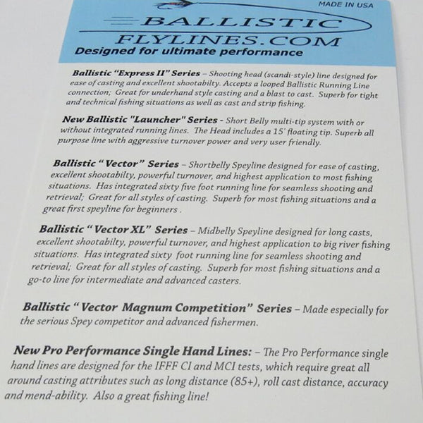 Ballistic Fly Lines Single Hand "Pro Performance" Series