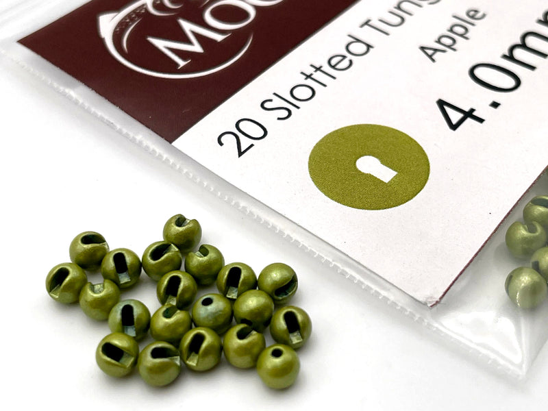 Slotted Tungsten Beads - Apple (light olive)